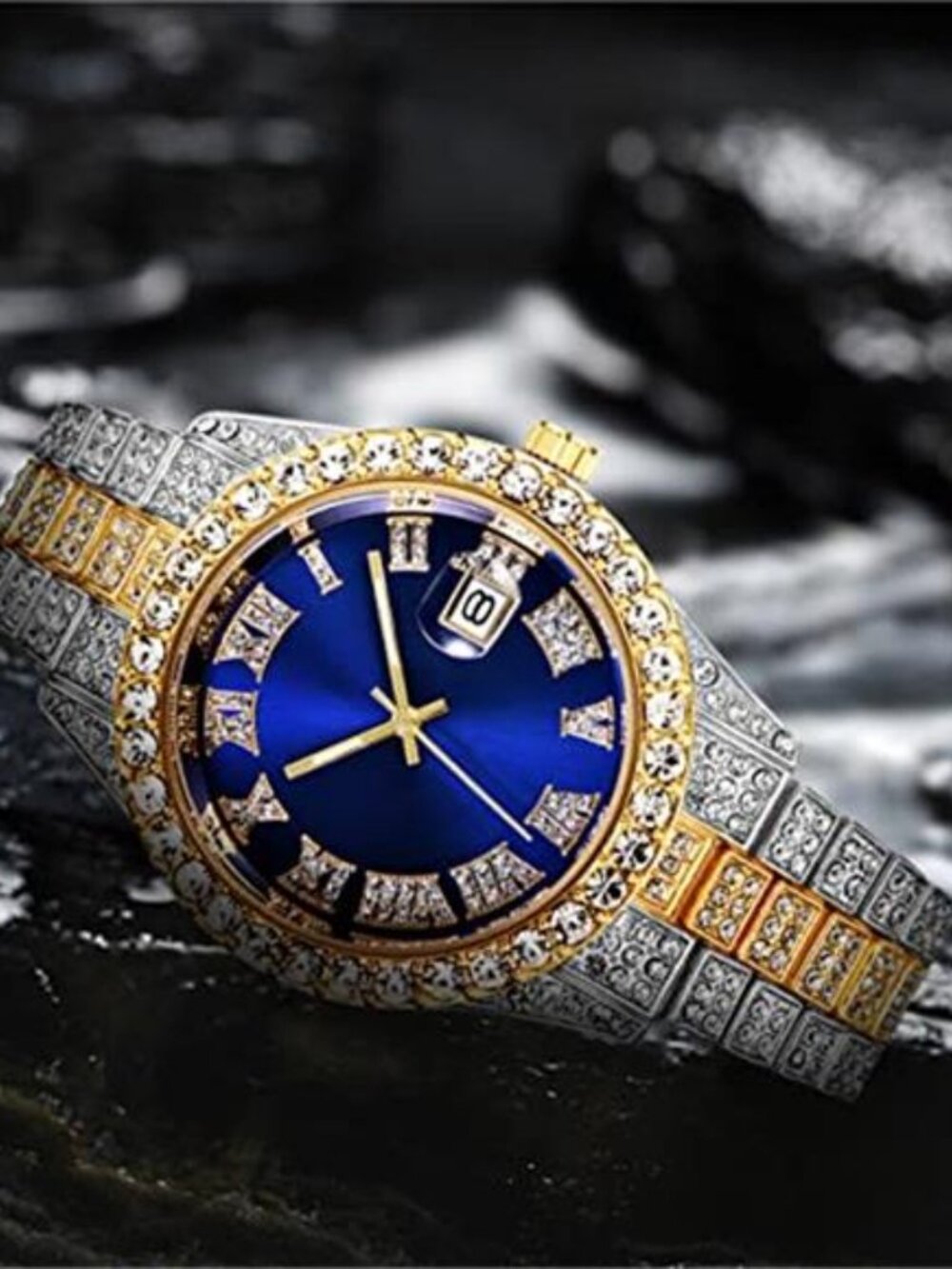 3 Pack Luxury Men Hip Hop Watch with Roman Scale Calendar Diamond Wrist - Picture 7 of 7
